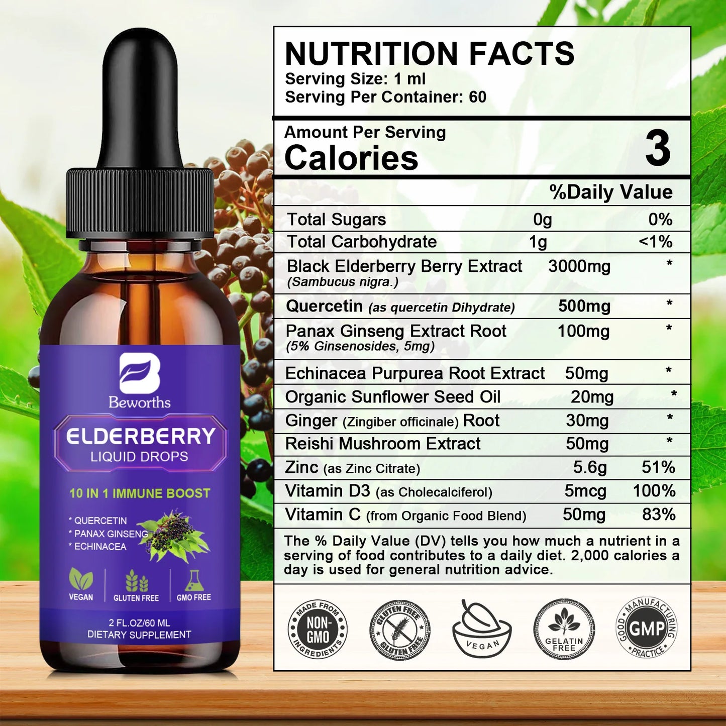 Black Elderberry Drops with Vitamins C, D and Zinc
