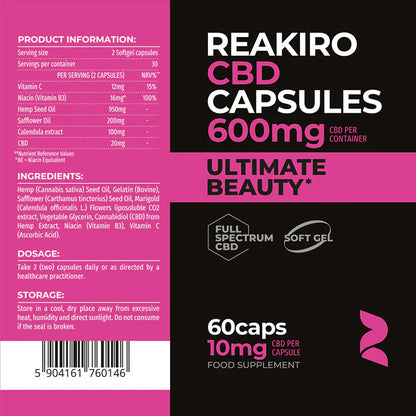 Ultimate Beauty CBD Capsules 600mg – Glow-Enhancing Formula with Vitamins B3 & C