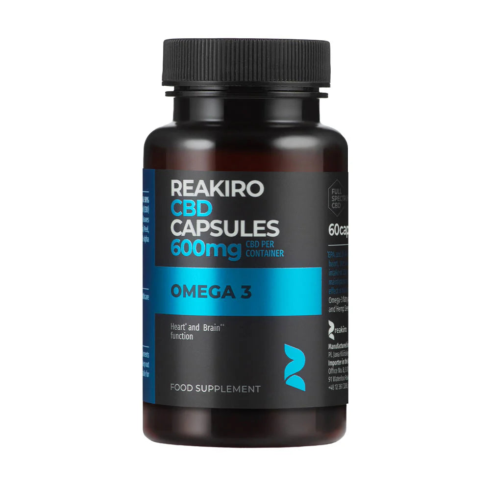 Omega 3 CBD Capsules 600mg – EPA & DHA Enriched Gel Caps by Reakiro