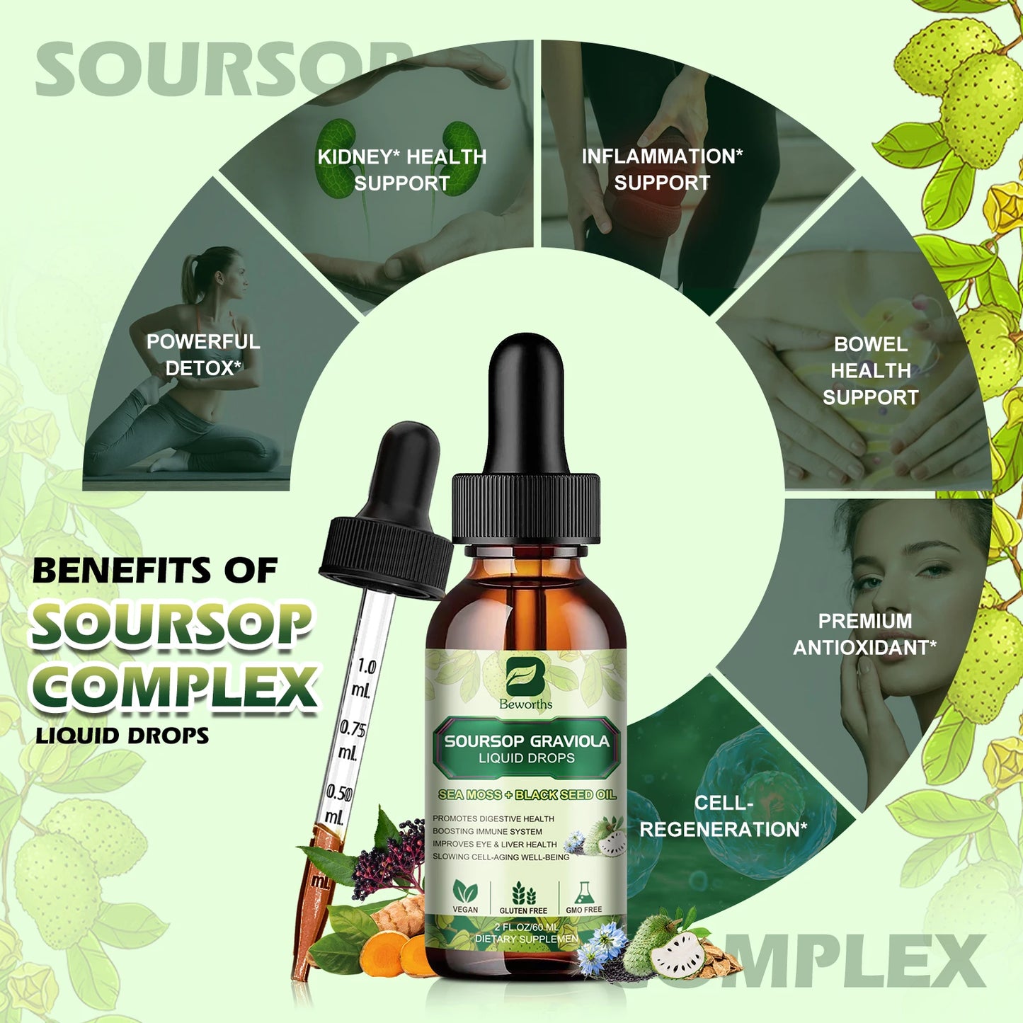 Soursop Graviola Extract with Sea Moss Liquid Drops